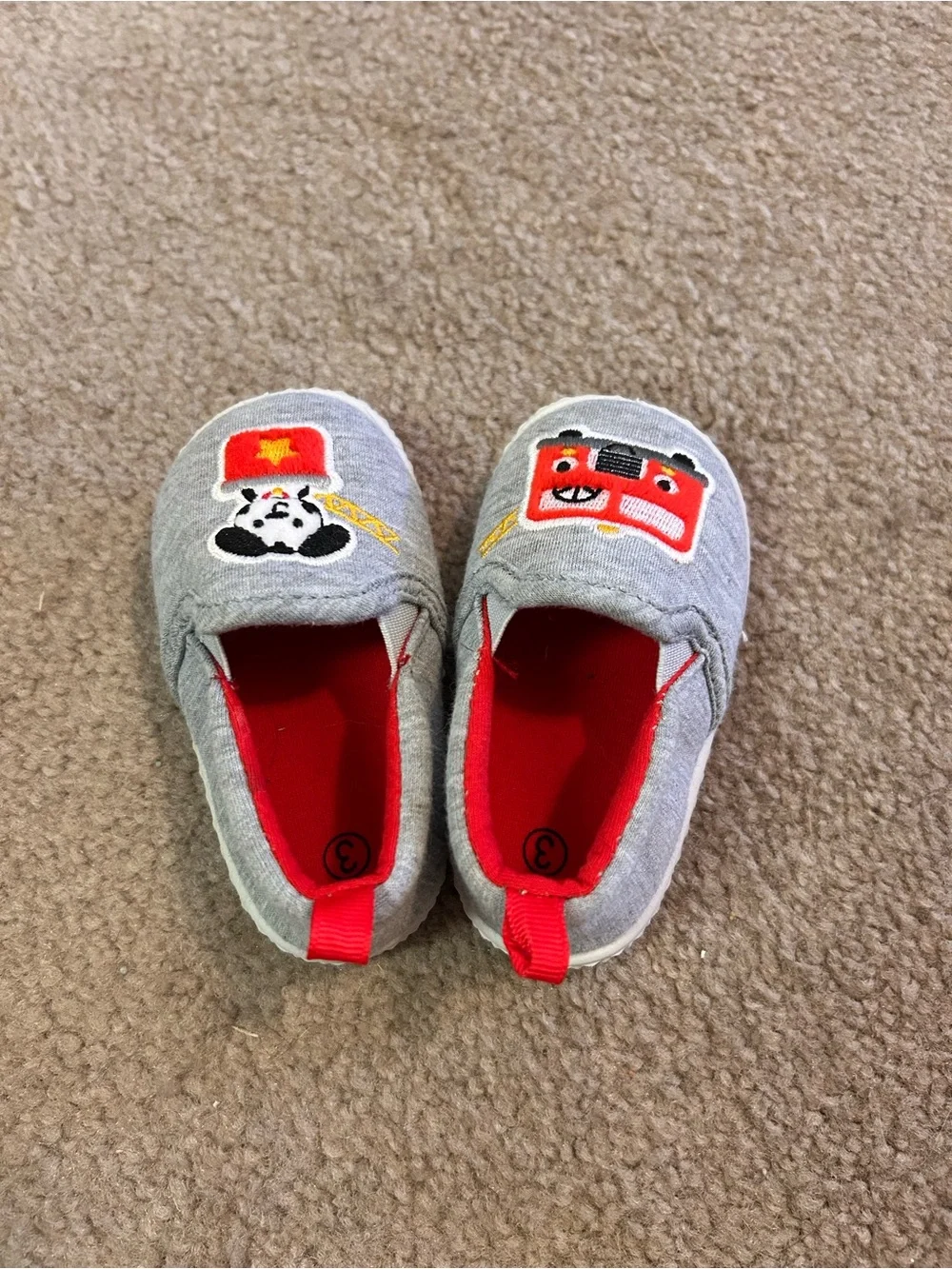 Kids Grey and Red Fire Truck Slip-On Shoes
